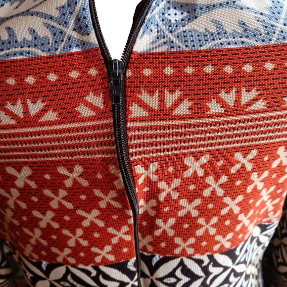 Vintage Small Scandinavian Top 1OF1 Print Zip-Up 1970's Boho Big Collar Handmade - Picture 4 of 9
